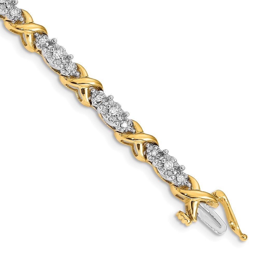 14k Yellow Gold Two-tone Diamond X Bracelet